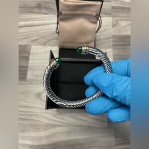 David Yurman Cable Flex Bracelet Silver with Gold Accents & Green Onyx